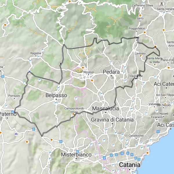 Miniatura della mappa di ispirazione al ciclismo "Percorso ciclistico da Santa Maria la Stella a Monte San Leo" nella regione di Sicilia, Italy. Generata da Tarmacs.app, pianificatore di rotte ciclistiche