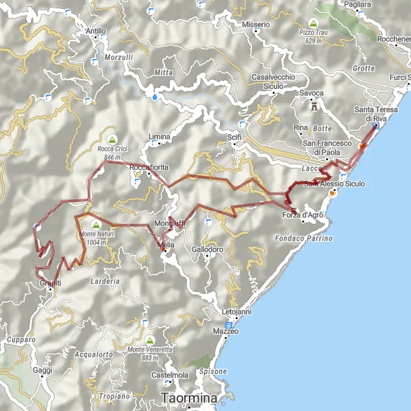 Map miniature of "Gravel Adventure to Monte Rocca Scala" cycling inspiration in Sicilia, Italy. Generated by Tarmacs.app cycling route planner