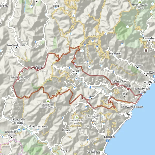 Map miniature of "Scenic Gravel Journey to Borgo Malfitano" cycling inspiration in Sicilia, Italy. Generated by Tarmacs.app cycling route planner