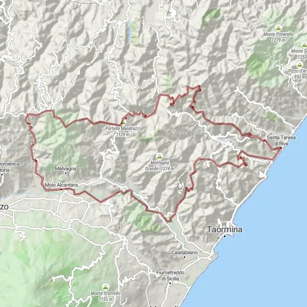 Map miniature of "The Sicilian Gravel Adventure" cycling inspiration in Sicilia, Italy. Generated by Tarmacs.app cycling route planner