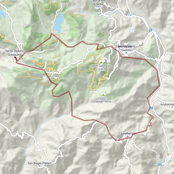 Miniatura della mappa di ispirazione al ciclismo "Esplorazione off-road delle colline siciliane" nella regione di Sicilia, Italy. Generata da Tarmacs.app, pianificatore di rotte ciclistiche