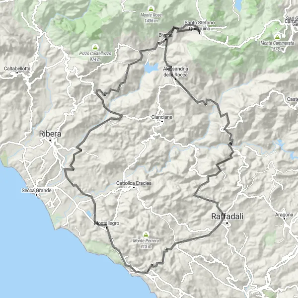 Miniatura della mappa di ispirazione al ciclismo "Tour tra montagne e paesaggi" nella regione di Sicilia, Italy. Generata da Tarmacs.app, pianificatore di rotte ciclistiche