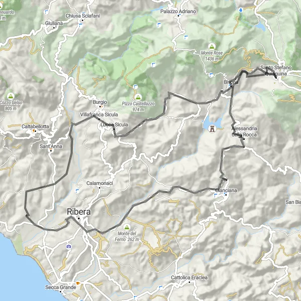 Miniatura della mappa di ispirazione al ciclismo "Avventura nelle montagne siciliane" nella regione di Sicilia, Italy. Generata da Tarmacs.app, pianificatore di rotte ciclistiche