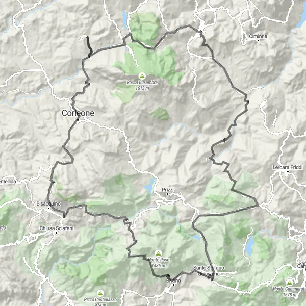 Miniatura della mappa di ispirazione al ciclismo "Cicloturismo tra monti e borghi" nella regione di Sicilia, Italy. Generata da Tarmacs.app, pianificatore di rotte ciclistiche