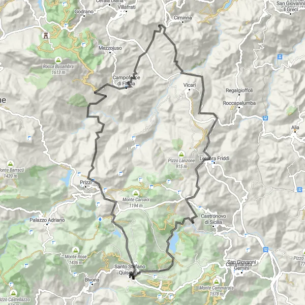 Miniatura della mappa di ispirazione al ciclismo "Giro in bicicletta di Santo Stefano Quisquina" nella regione di Sicilia, Italy. Generata da Tarmacs.app, pianificatore di rotte ciclistiche