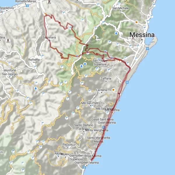 Map miniature of "Coastal and Mountain Adventure" cycling inspiration in Sicilia, Italy. Generated by Tarmacs.app cycling route planner