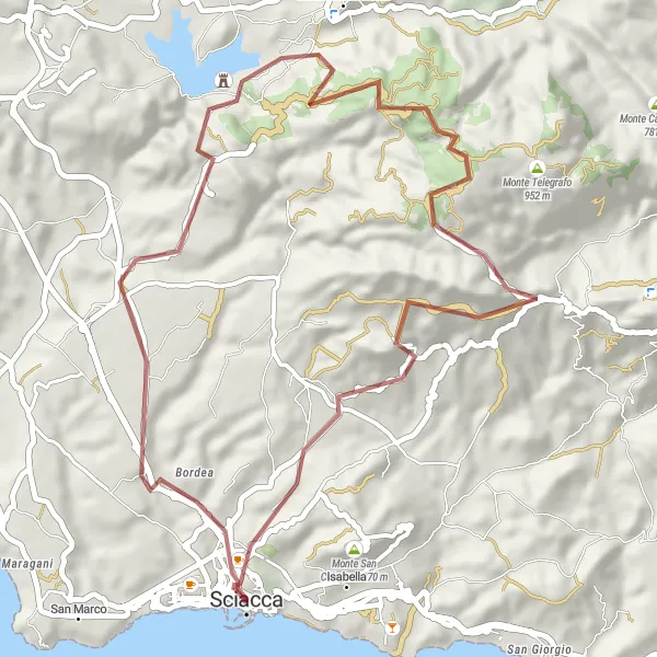 Miniatura della mappa di ispirazione al ciclismo "Giro in bici nei pressi di Sciacca" nella regione di Sicilia, Italy. Generata da Tarmacs.app, pianificatore di rotte ciclistiche