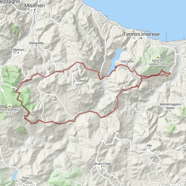 Map miniature of "Off-Road Adventure in Sicily" cycling inspiration in Sicilia, Italy. Generated by Tarmacs.app cycling route planner
