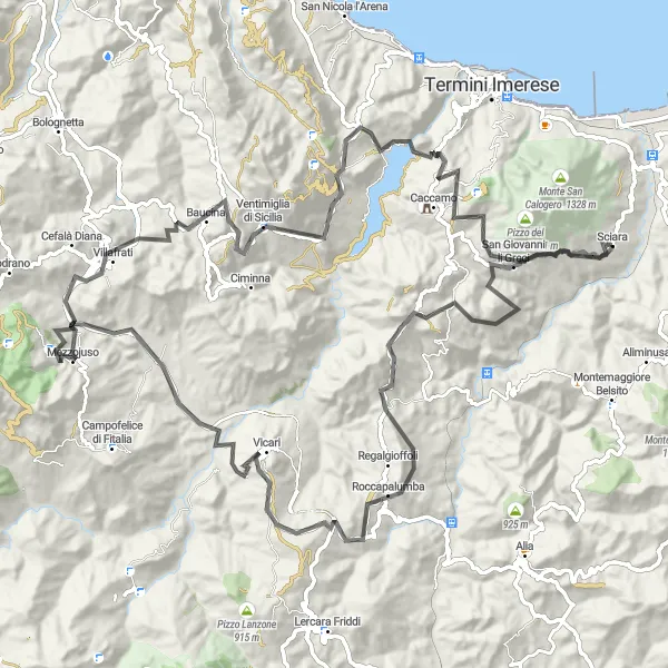 Map miniature of "Sicilian Splendor Road Cycling Route" cycling inspiration in Sicilia, Italy. Generated by Tarmacs.app cycling route planner