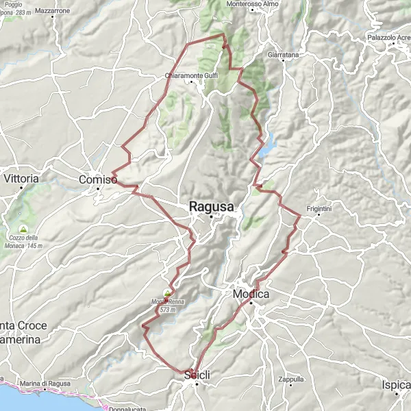 Miniatura della mappa di ispirazione al ciclismo "Gravel Adventure to Belvedere San Pietro" nella regione di Sicilia, Italy. Generata da Tarmacs.app, pianificatore di rotte ciclistiche