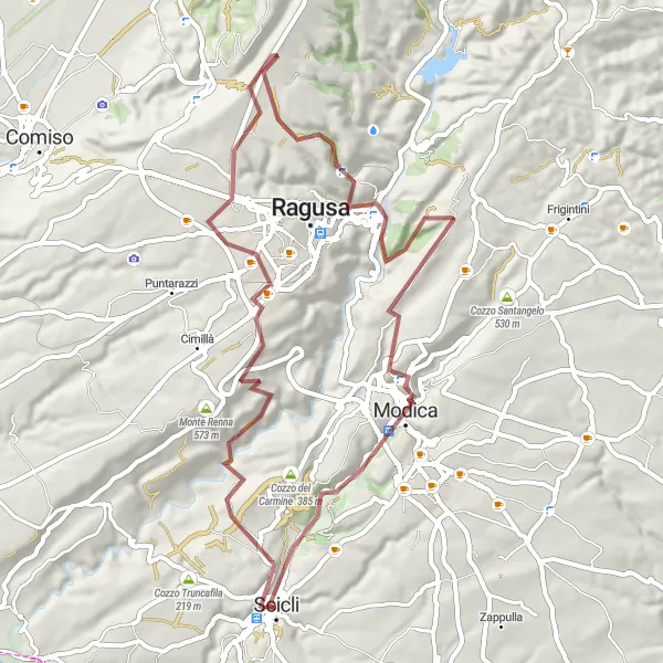 Map miniature of "Hidden Gems of Southern Sicily" cycling inspiration in Sicilia, Italy. Generated by Tarmacs.app cycling route planner