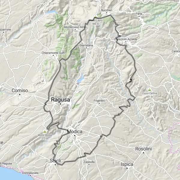 Map miniature of "The Sicilian Mountain Challenge" cycling inspiration in Sicilia, Italy. Generated by Tarmacs.app cycling route planner