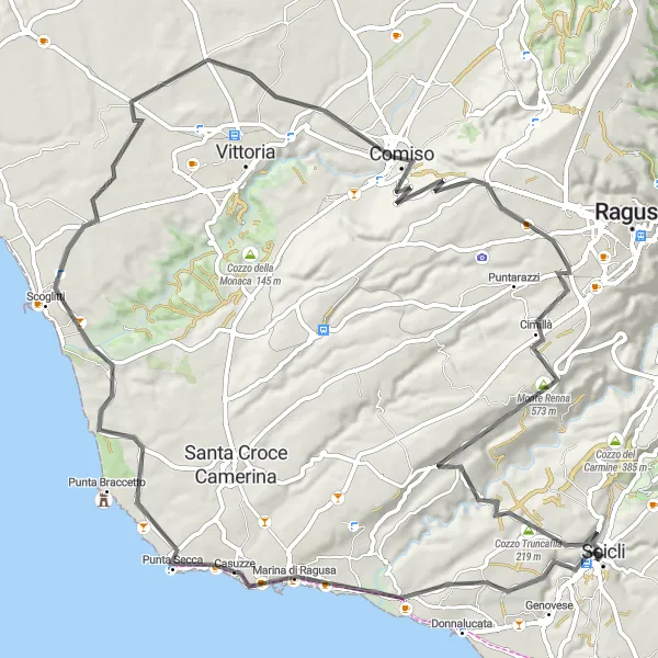 Map miniature of "Coastal Wonders and Countryside Beauty" cycling inspiration in Sicilia, Italy. Generated by Tarmacs.app cycling route planner