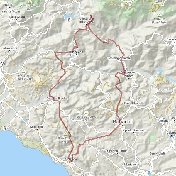 Map miniature of "The Gravel Adventure to Monte Guastanella" cycling inspiration in Sicilia, Italy. Generated by Tarmacs.app cycling route planner