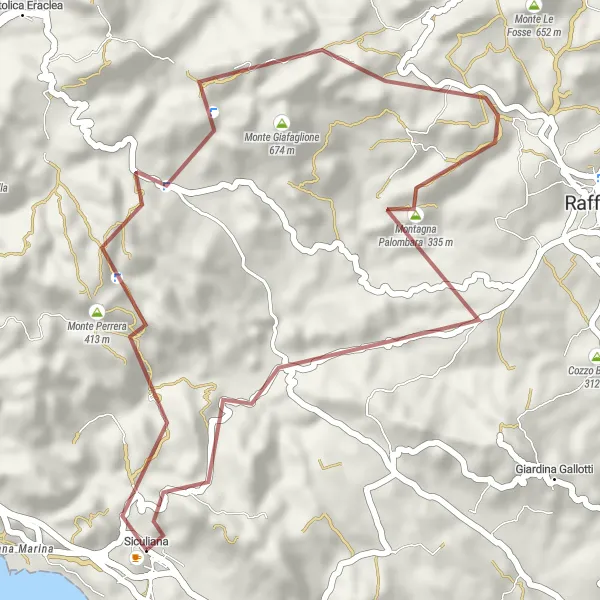 Map miniature of "The Gravel Challenge of Monte Mariusa" cycling inspiration in Sicilia, Italy. Generated by Tarmacs.app cycling route planner