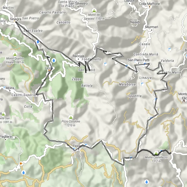 Map miniature of "Monte Polverello Road Ride" cycling inspiration in Sicilia, Italy. Generated by Tarmacs.app cycling route planner