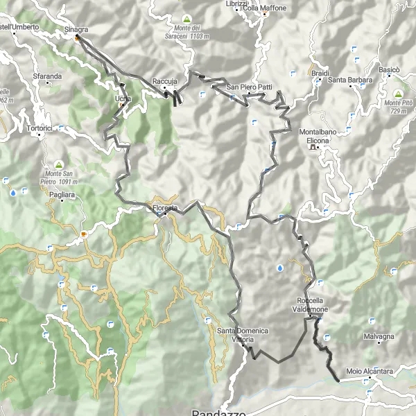 Map miniature of "Scenic Road Cycling Route to Floresta" cycling inspiration in Sicilia, Italy. Generated by Tarmacs.app cycling route planner