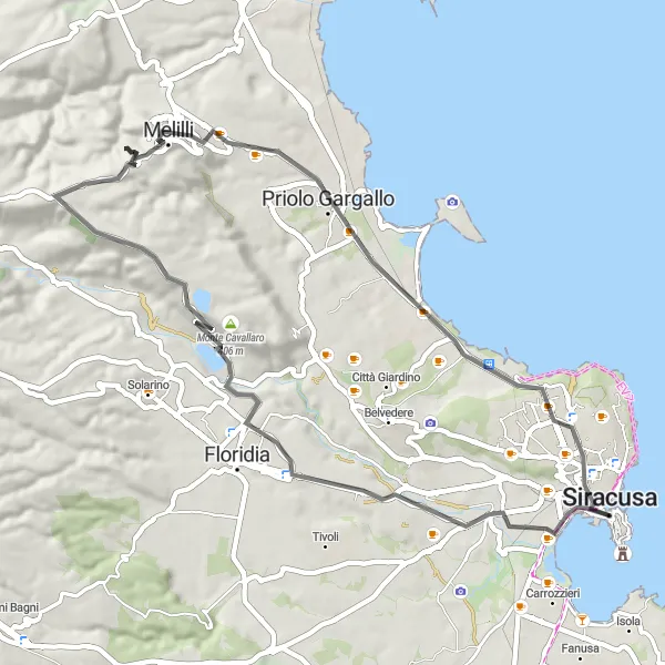 Map miniature of "Floridia Excursion" cycling inspiration in Sicilia, Italy. Generated by Tarmacs.app cycling route planner