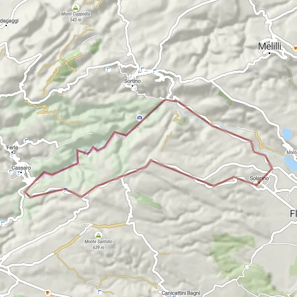 Map miniature of "Solarino and Cassaro Gravel Ride" cycling inspiration in Sicilia, Italy. Generated by Tarmacs.app cycling route planner