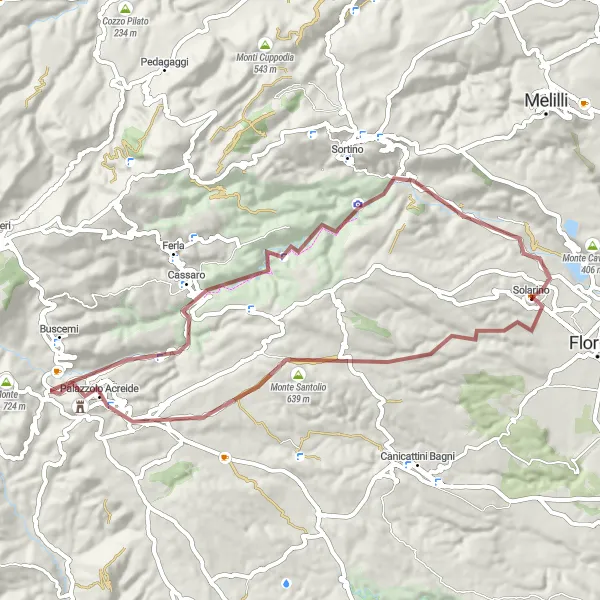 Map miniature of "Cycling Adventure in Sicilian Gravel" cycling inspiration in Sicilia, Italy. Generated by Tarmacs.app cycling route planner