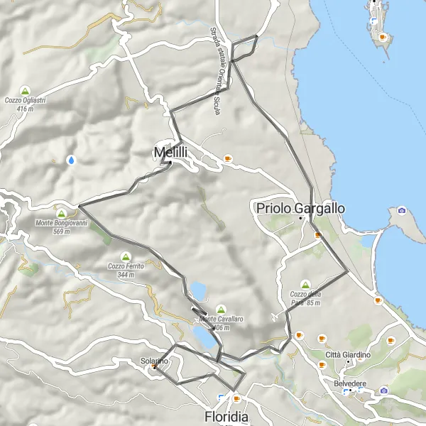Miniatura della mappa di ispirazione al ciclismo "Giro dei Monti Iblei Occidentali" nella regione di Sicilia, Italy. Generata da Tarmacs.app, pianificatore di rotte ciclistiche