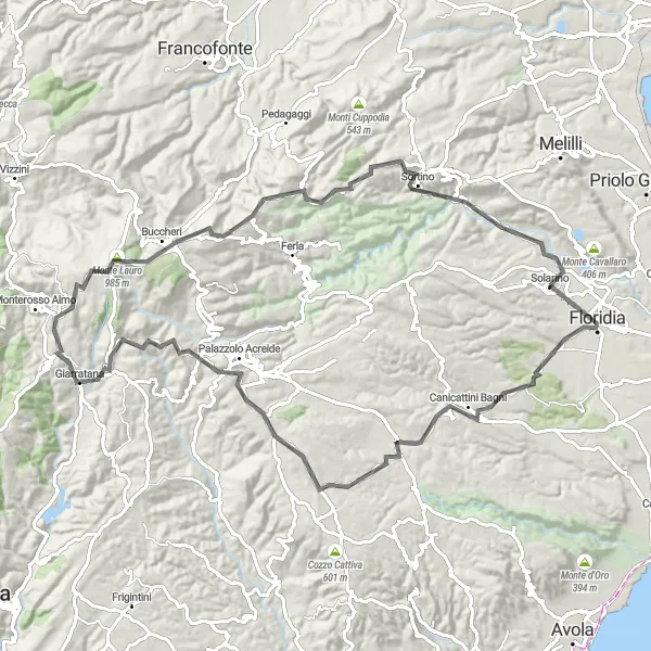 Map miniature of "Sicilian Countryside Expedition" cycling inspiration in Sicilia, Italy. Generated by Tarmacs.app cycling route planner