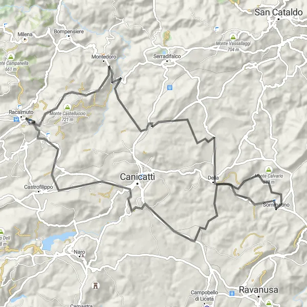 Map miniature of "Exploring Nature's Beauty" cycling inspiration in Sicilia, Italy. Generated by Tarmacs.app cycling route planner