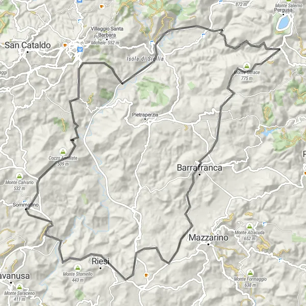 Map miniature of "Cozzo Torretta Loop" cycling inspiration in Sicilia, Italy. Generated by Tarmacs.app cycling route planner