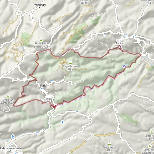 Map miniature of "Sortino Gravel Adventure" cycling inspiration in Sicilia, Italy. Generated by Tarmacs.app cycling route planner