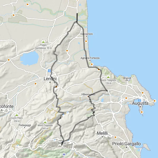 Miniatura della mappa di ispirazione al ciclismo "Circuito intorno al Monte Carrubba" nella regione di Sicilia, Italy. Generata da Tarmacs.app, pianificatore di rotte ciclistiche