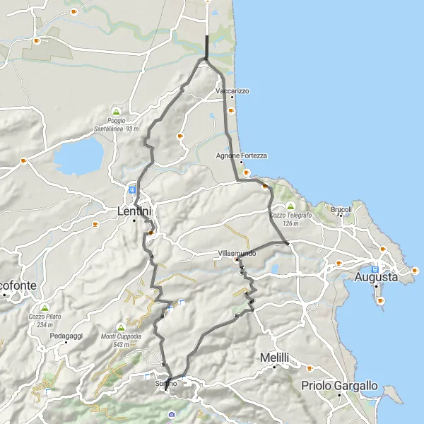 Map miniature of "Mountain Adventure" cycling inspiration in Sicilia, Italy. Generated by Tarmacs.app cycling route planner