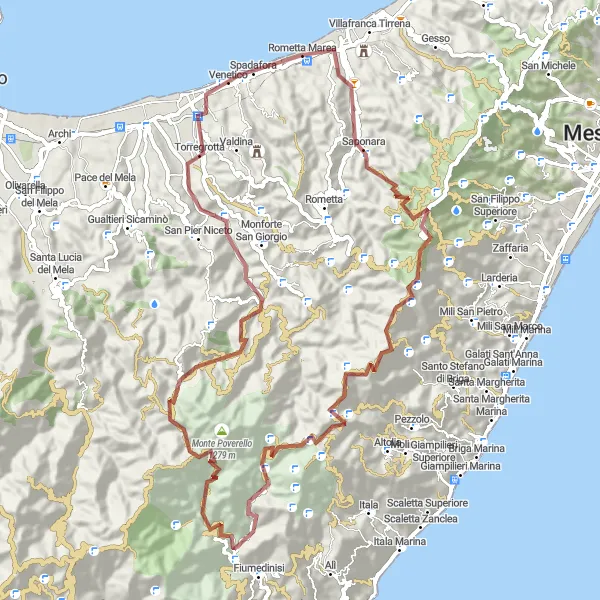 Map miniature of "Conquer the Sicilian Mountains" cycling inspiration in Sicilia, Italy. Generated by Tarmacs.app cycling route planner