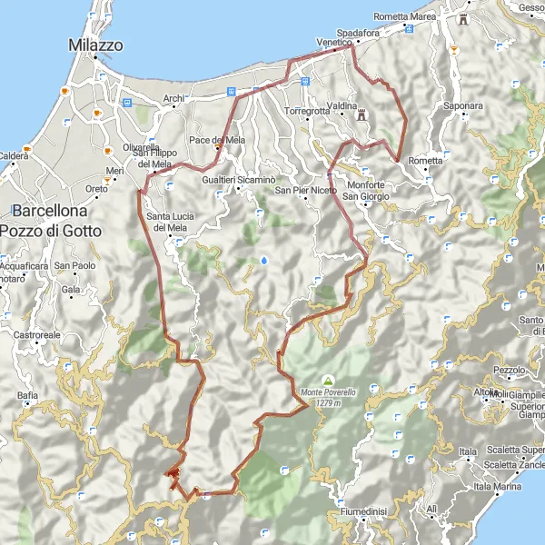 Map miniature of "Discover the Wildlands" cycling inspiration in Sicilia, Italy. Generated by Tarmacs.app cycling route planner