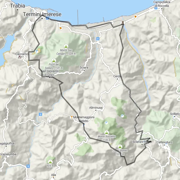 Map miniature of "Termini Imerese - Monte Rotondo" cycling inspiration in Sicilia, Italy. Generated by Tarmacs.app cycling route planner