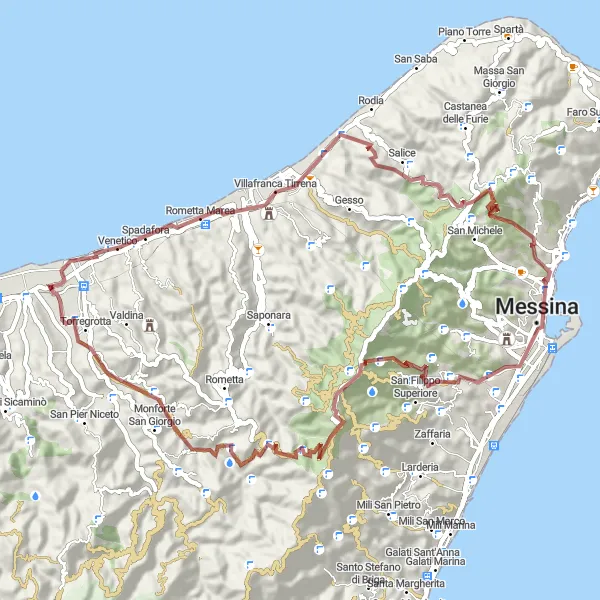 Map miniature of "Coastal Gravel Ride" cycling inspiration in Sicilia, Italy. Generated by Tarmacs.app cycling route planner