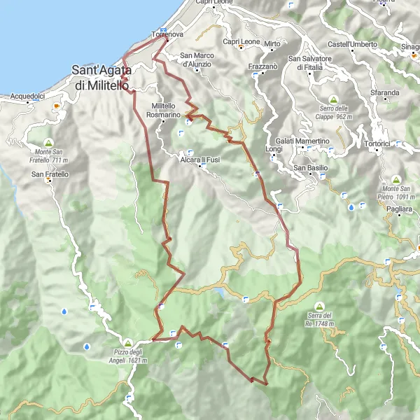 Map miniature of "The Gravel Delight" cycling inspiration in Sicilia, Italy. Generated by Tarmacs.app cycling route planner