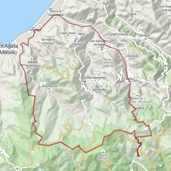 Map miniature of "Sicilian Countryside Gravel Expedition" cycling inspiration in Sicilia, Italy. Generated by Tarmacs.app cycling route planner