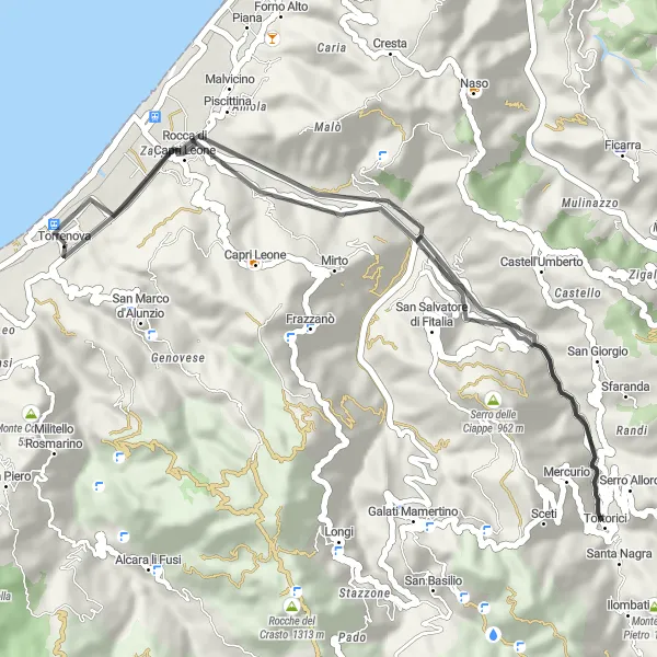 Map miniature of "Tortorici Loop" cycling inspiration in Sicilia, Italy. Generated by Tarmacs.app cycling route planner