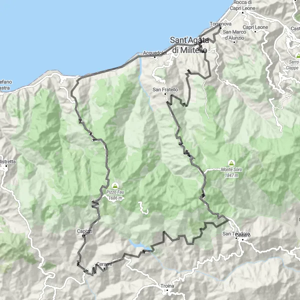 Map miniature of "The Sicilian Road Adventure" cycling inspiration in Sicilia, Italy. Generated by Tarmacs.app cycling route planner