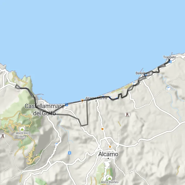 Map miniature of "Trappeto Short Loop via Castellammare del Golfo and Pizzo del Dottore" cycling inspiration in Sicilia, Italy. Generated by Tarmacs.app cycling route planner
