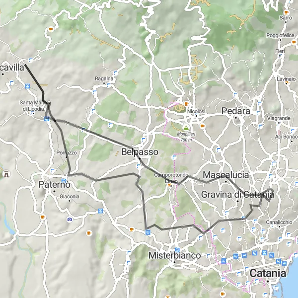 Map miniature of "Mount Etna Circuit" cycling inspiration in Sicilia, Italy. Generated by Tarmacs.app cycling route planner