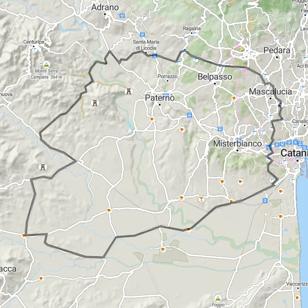 Map miniature of "Sferro Mountain Paradise" cycling inspiration in Sicilia, Italy. Generated by Tarmacs.app cycling route planner