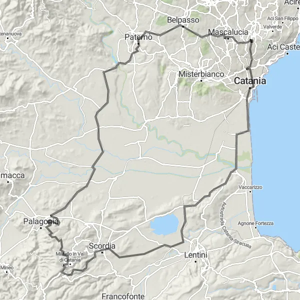 Map miniature of "Climb the Sicilian Heights" cycling inspiration in Sicilia, Italy. Generated by Tarmacs.app cycling route planner
