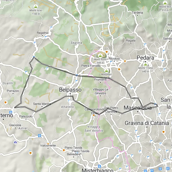 Map miniature of "The Etna Megalap" cycling inspiration in Sicilia, Italy. Generated by Tarmacs.app cycling route planner