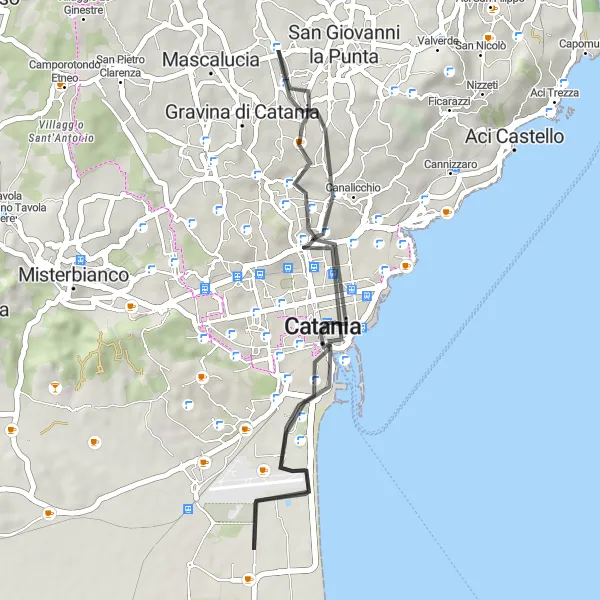 Map miniature of "Coastal Escapes" cycling inspiration in Sicilia, Italy. Generated by Tarmacs.app cycling route planner