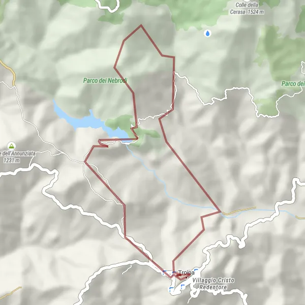 Map miniature of "Ancient Gravel Pathways" cycling inspiration in Sicilia, Italy. Generated by Tarmacs.app cycling route planner