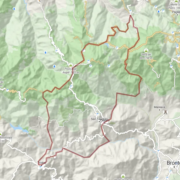 Map miniature of "Scenic Gravel Adventure" cycling inspiration in Sicilia, Italy. Generated by Tarmacs.app cycling route planner