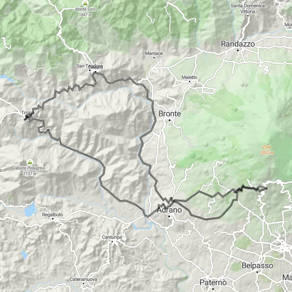 Map miniature of "Troina Adventure" cycling inspiration in Sicilia, Italy. Generated by Tarmacs.app cycling route planner