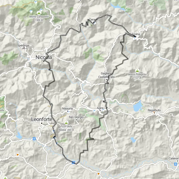 Map miniature of "Draginai Crusher" cycling inspiration in Sicilia, Italy. Generated by Tarmacs.app cycling route planner