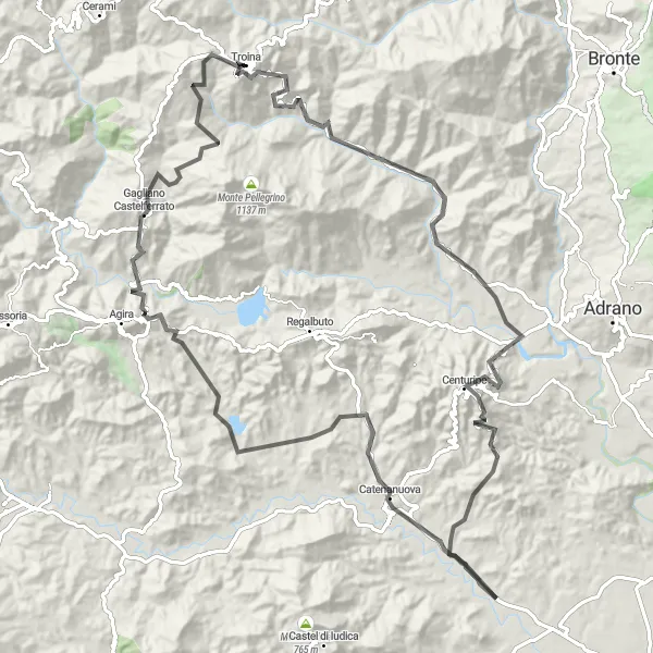 Miniatura della mappa di ispirazione al ciclismo "Giro delle Valli Sicane" nella regione di Sicilia, Italy. Generata da Tarmacs.app, pianificatore di rotte ciclistiche